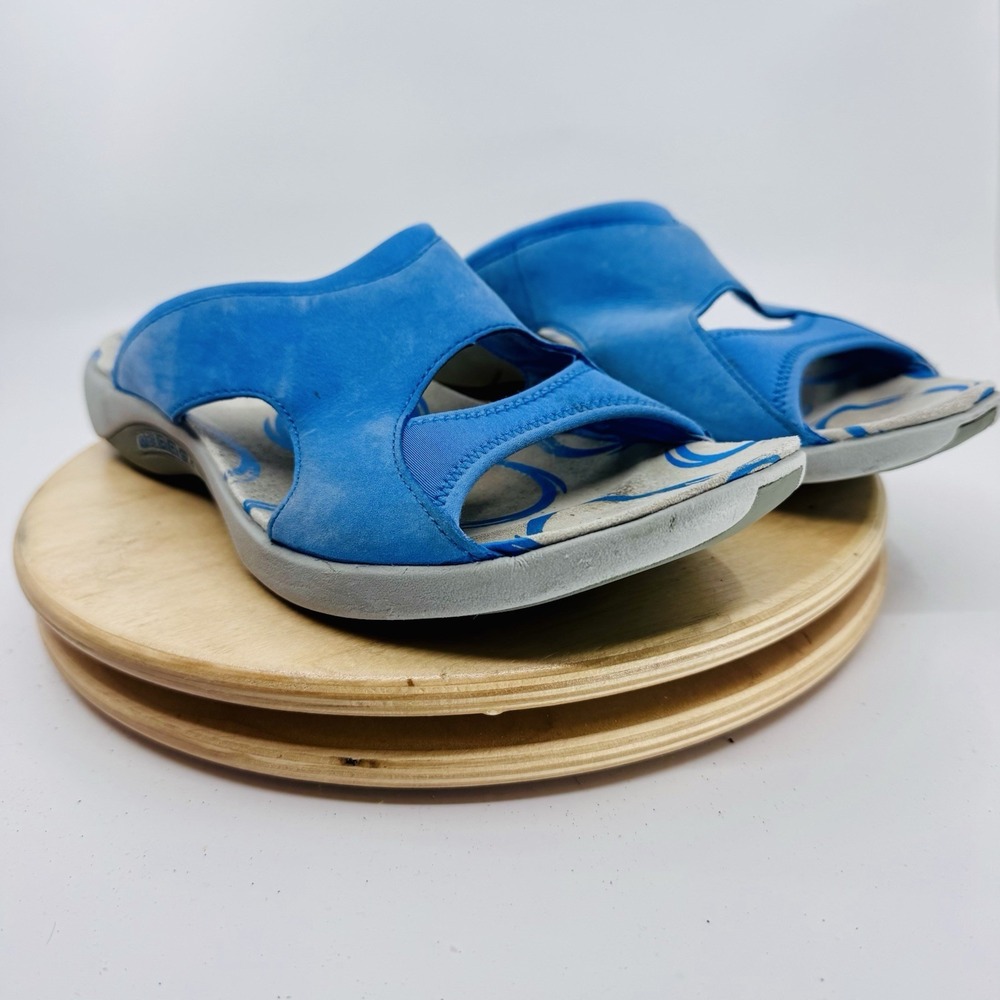 Merrell Heather Slide Sandals Womens 9 Blue Leather Slip On Casual Sandals